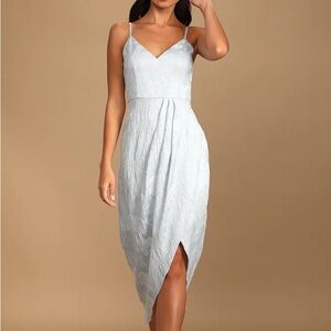NWT Lulus Truly Exquisite Light Blue Jacquard Tulip Midi Dress